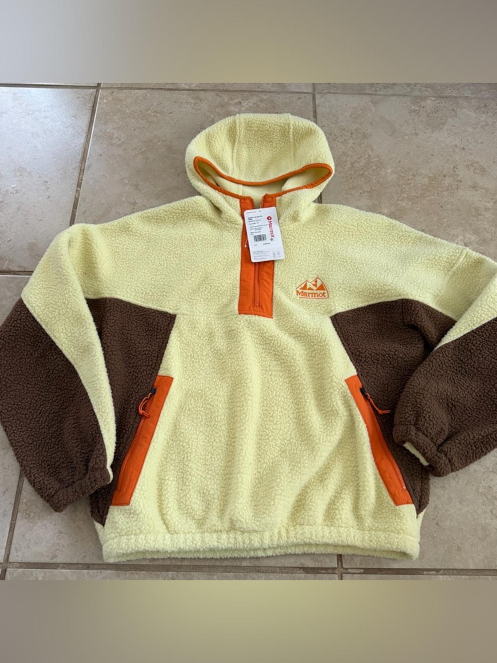 MARMOT Men's Super Aros Fleece Hoody Jacket Wheat Pinecone Tangelo Small NWT